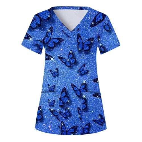 Sizoer Kasack Damen Pflege Berufskleidung Kurzarm V-Ausschnitt Schlupfkasack Muster Schlupfhemd Mit Taschen Krankenschwester Blusen von Sizoer