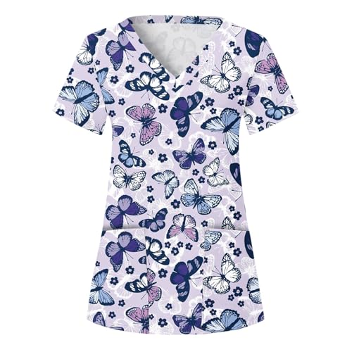 Sizoer Kasack Damen Pflege Berufskleidung Kurzarm V-Ausschnitt Schlupfkasack Muster Schlupfhemd Mit Taschen Krankenschwester Blusen von Sizoer