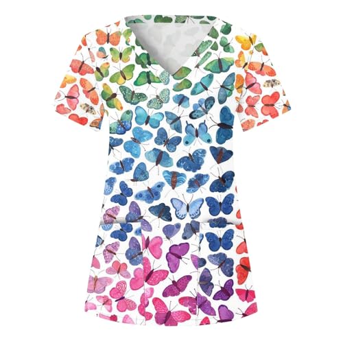 Sizoer Kasack Damen Pflege Berufskleidung Kurzarm V-Ausschnitt Schlupfkasack Muster Schlupfhemd Mit Taschen Krankenschwester Blusen von Sizoer