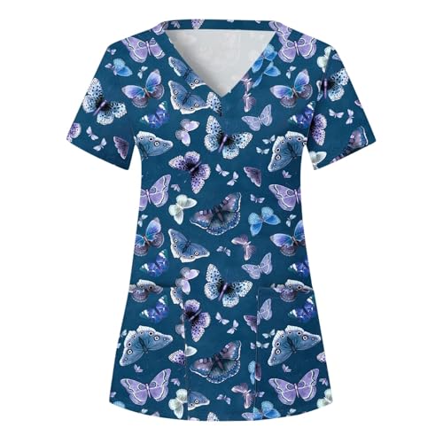 Sizoer Kasack Damen Pflege Berufskleidung Kurzarm V-Ausschnitt Schlupfkasack Muster Schlupfhemd Mit Taschen Krankenschwester Blusen von Sizoer