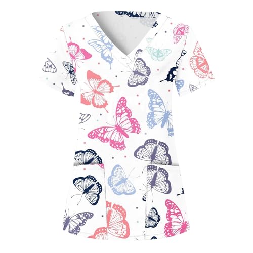 Sizoer Kasack Damen Pflege Berufskleidung Kurzarm V-Ausschnitt Schlupfkasack Muster Schlupfhemd Mit Taschen Krankenschwester Blusen von Sizoer