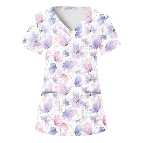 Sizoer Kasack Damen Pflege Berufskleidung Kurzarm V-Ausschnitt Schlupfkasack Muster Schlupfhemd Mit Taschen Krankenschwester Blusen von Sizoer