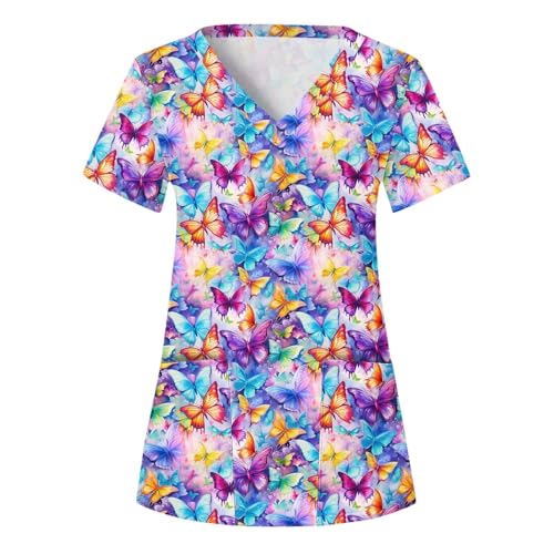 Sizoer Kasack Damen Pflege Berufskleidung Kurzarm V-Ausschnitt Schlupfkasack Muster Schlupfhemd Mit Taschen Krankenschwester Blusen von Sizoer