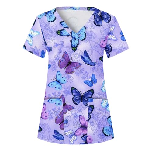 Sizoer Kasack Damen Pflege Berufskleidung Kurzarm V-Ausschnitt Schlupfkasack Muster Schlupfhemd Mit Taschen Krankenschwester Blusen von Sizoer