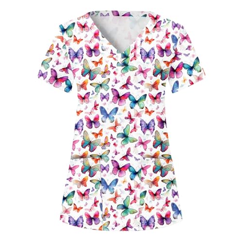 Sizoer Kasack Damen Pflege Berufskleidung Kurzarm V-Ausschnitt Schlupfkasack Muster Schlupfhemd Mit Taschen Krankenschwester Blusen von Sizoer
