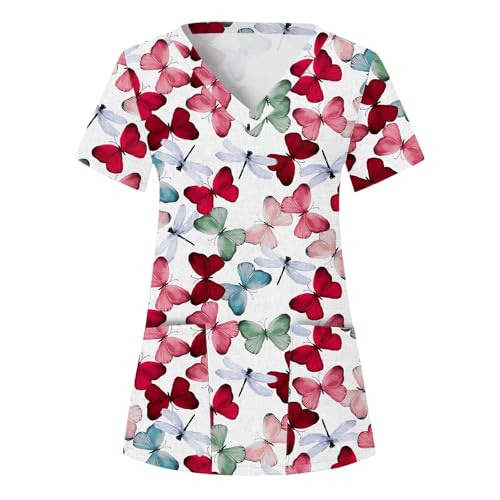 Sizoer Kasack Damen Pflege Berufskleidung Kurzarm V-Ausschnitt Schlupfkasack Muster Schlupfhemd Mit Taschen Krankenschwester Blusen von Sizoer
