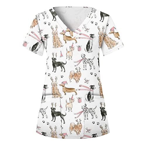 Sizoer Kasack Damen Pflege Berufskleidung Kurzarm V-Ausschnitt Schlupfkasack Muster Schlupfhemd Mit Taschen Krankenschwester Blusen von Sizoer
