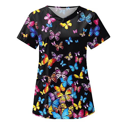 Sizoer Kasack Damen Pflege Berufskleidung Kurzarm V-Ausschnitt Schlupfkasack Muster Schlupfhemd Mit Taschen Krankenschwester Blusen von Sizoer