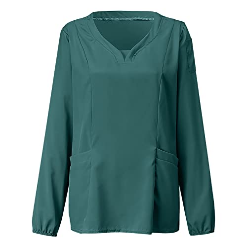 Sizoer Kasack Damen Pflege Einfarbig Bluse T-Shirt Schlupfkasack mit Taschen Langarm V-Ausschnitt Schlupfhemd Berufskleidung Krankenpfleger mit Taschen Uniformen #0824 von Sizoer