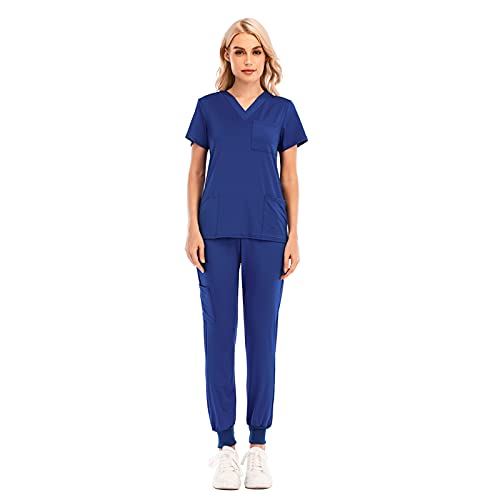 Sizoer Kasacks Set Arbeitskleidung Pflege Damen Uniformen Einfarbig V-Ausschnitt Kurzarm Schlupfkasack Schlupfhose Set Berufsbekleidung Mit Taschen Kasack T-Shirts Und Hose Pflegebekleidung von Sizoer