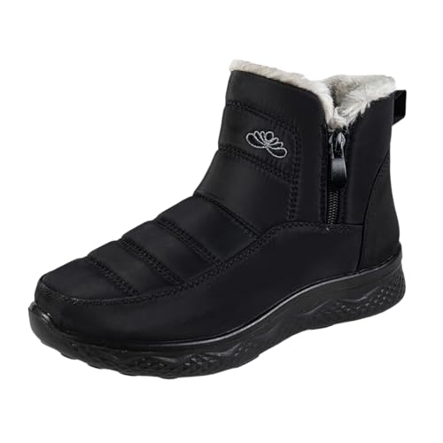 Sizoer Stiefel Damen Winterstiefeletten Modische Flach Stiefel mit Seitlicher Reißverschluss Wadenlange Schnee Stiefeletten Bequemes Schuhwerk Warmes Fleecefutter für den täglichen Gebrauch im Freien von Sizoer