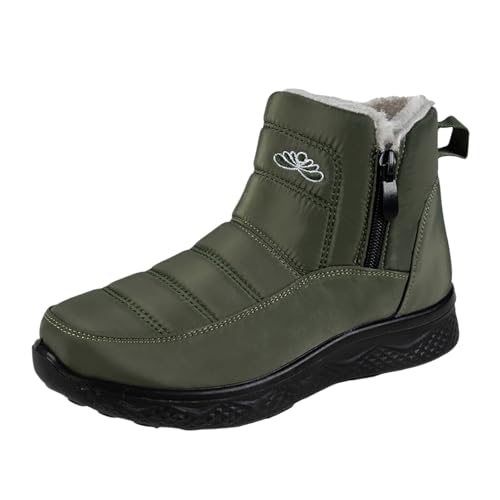 Sizoer Stiefel Damen Winterstiefeletten Modische Flach Stiefel mit Seitlicher Reißverschluss Wadenlange Schnee Stiefeletten Bequemes Schuhwerk Warmes Fleecefutter für den täglichen Gebrauch im Freien von Sizoer
