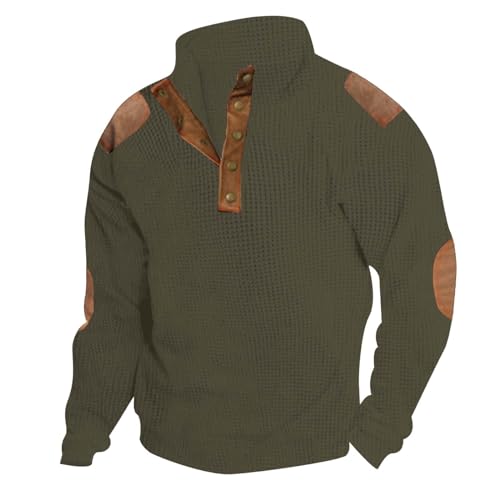 Sizoer Sweatshirt Herren Ohne Kapuze Casual Cord Pullovers Stehkragen Button Classic Sweater Herbst Winter Casual Pulli Langarm Funktionsshirt Winterpullover Streetwear Pullover Sweatshirts von Sizoer