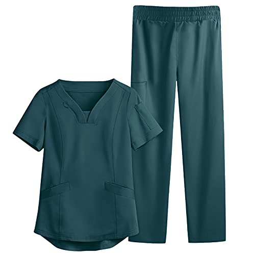 Sizoer Unisex-Schrubb-Set Medizinische Uniform Herren Damen Kasacks Arbeitshose Pflege Schlupfkasack Kurzarm Oberteil mit Hose Medical Uniformen Unisex mit Jacke und Hose - Sanitäruniformen von Sizoer