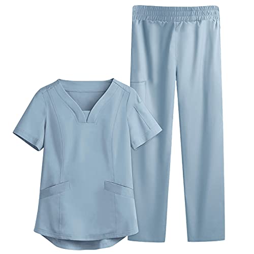 Sizoer Unisex-Schrubb-Set Medizinische Uniform Herren Damen Kasacks Arbeitshose Pflege Schlupfkasack Kurzarm Oberteil mit Hose Medical Uniformen Unisex mit Jacke und Hose - Sanitäruniformen von Sizoer