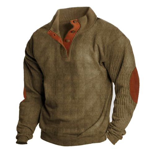 Sweatshirt Herren Ohne Kapuze Casual Cord Pullovers Stehkragen Button Classic Sweater Herbst Winter Casual Pulli Langarm Funktionsshirt Winterpullover Streetwear Pullover Sweatshirts von Sizoer