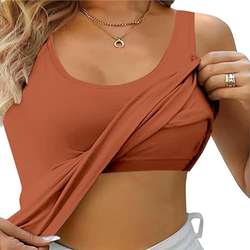 Top Damen mit Integriertem BH Baumwolle Sport Tank Top Verstellbare Breitere Underwear Hemdchen Rundhalsausschnitt Yoga Bottoming Underwear Eingebauter Sommer Gepolstert Tops Basic Tanktops von Sizoer