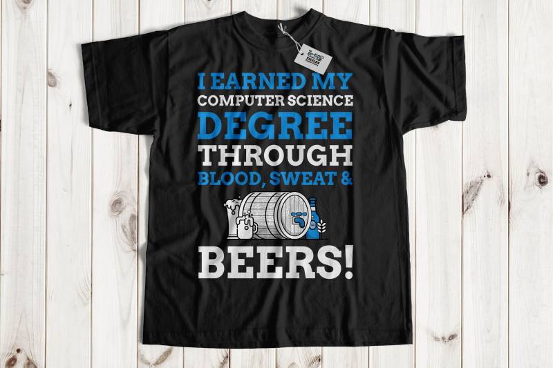 Ich Habe Meinen Informatik-Abschluss Durch Blut, Schweiß & Bier Verdient Unisex Lustige Informatik Abitur T-Shirt | Software-Programmierer Geschenk von SizzlesSuperStore