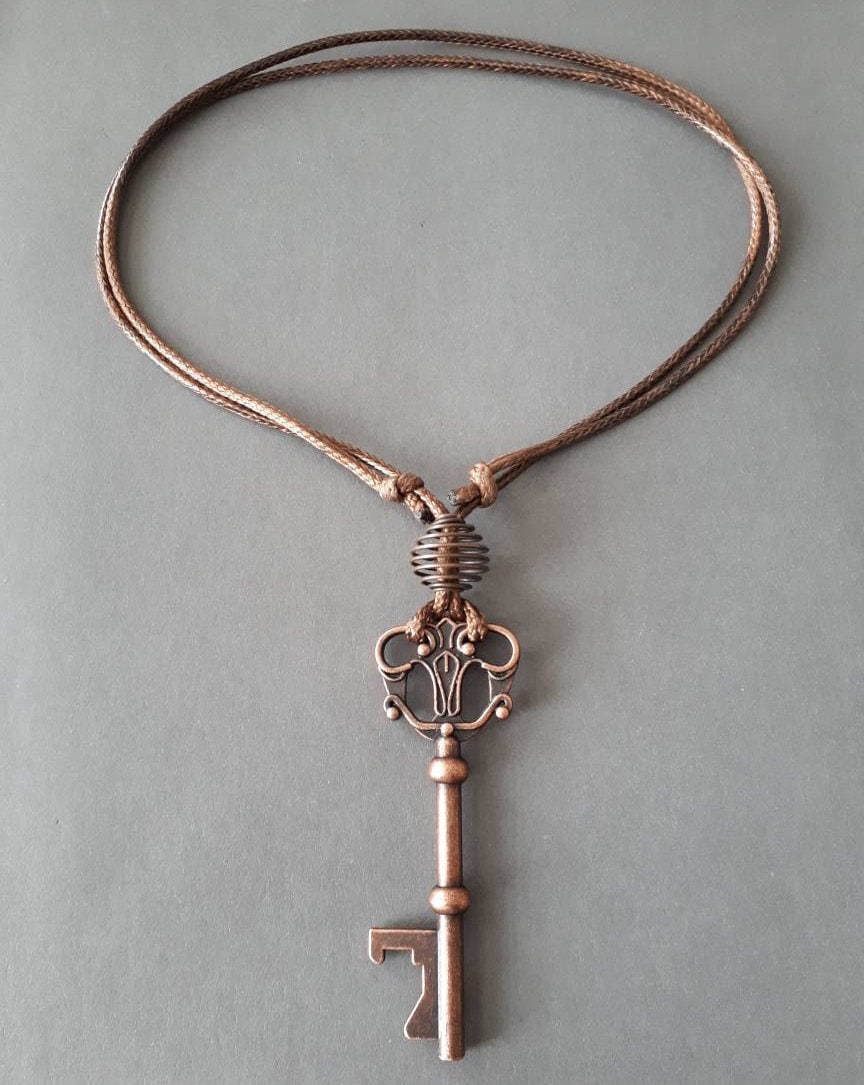 3 "Große Rote Kupfer Schlüssel Charme Anhänger Wachs Seil Handgefertigte Verstellbare Halskette von Sjewelry4u