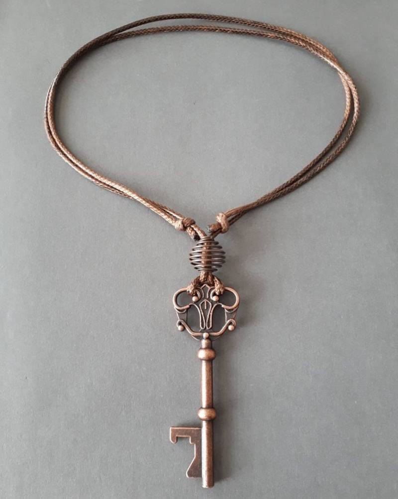 3 "Große Rote Kupfer Schlüssel Charme Anhänger Wachs Seil Handgefertigte Verstellbare Halskette von Sjewelry4u