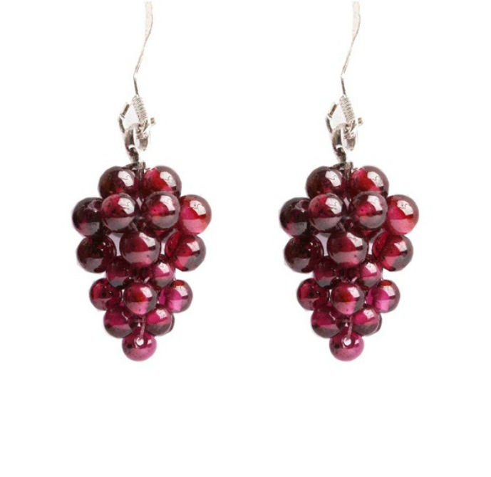 Handgemachte Granat-Trauben-Ohrringe, Granat-Edelsteinohrringe von Sjewelry4u