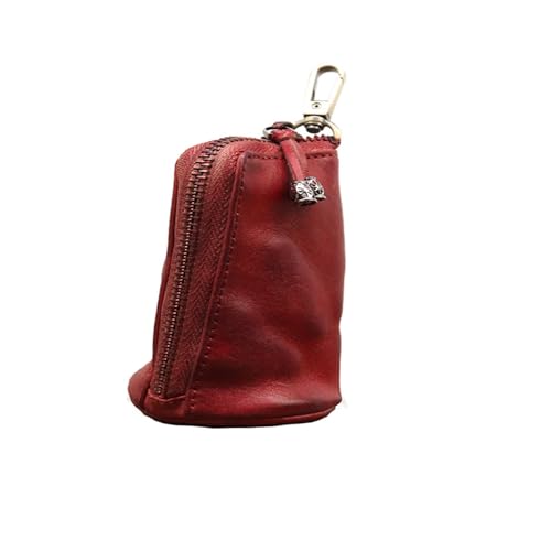 1 Stück Leder Mini Mittelalter Beutel Schlüsselanhänger, Mittelalterliche Leder Reißverschluss Münzbeutel, Münzorganizer, Leder Reißverschluss Tasche für Männer & Frauen, Rot/Ausflug, einfarbig von Sjhfsjrf