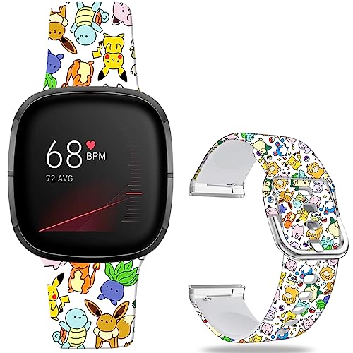 Sjiangqiao Pikacu Sea Turtle Anime Bands Compatible with Fitbit Sense/Sense 2/Versa 3/Versa 4 Band Fancy Soft Sport Silicone Cartoon Holiday Strap Men Women von Sjiangqiao