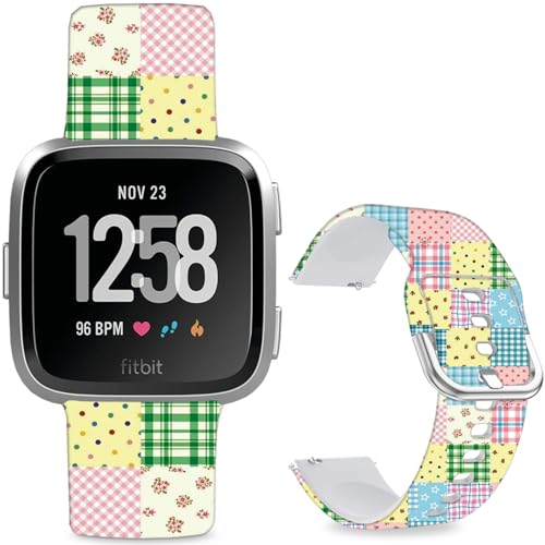 Sjiangqiao Uhrenarmbänder mit Muster bedruckt, kompatibel mit Fitbit Versa 2/Versa Lite/SE, 23 mm weiches Silikonarmband für Männer und Frauen. (Farbspleißblöcke) von Sjiangqiao