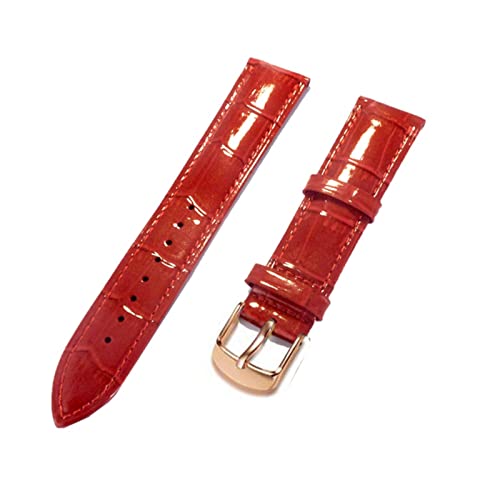 Armband Damen Echtes Lederarmband Uhrenarmband 12-20mm Silber Roségold Schnalle, Rose Red, 13mm von Sjzwt