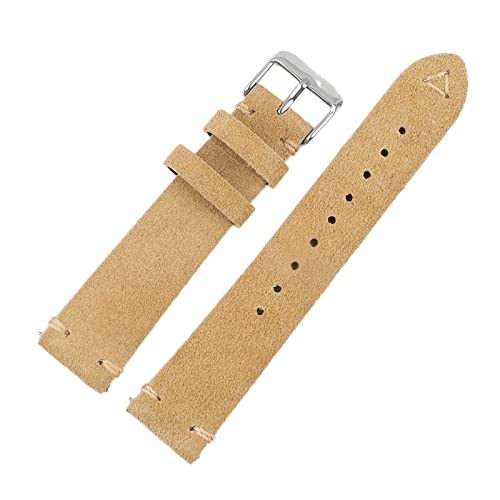 Armband Ersatzarmband Wildleder 18-22mm Uhrenarmband Handgefertigtes Stitching Armband, Beige Silber, 22mm. von Sjzwt