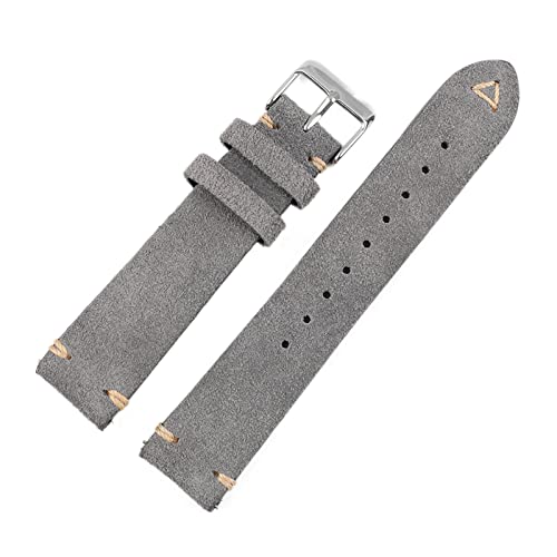 Armband Ersatzarmband Wildleder 18-22mm Uhrenarmband Handgefertigtes Stitching Armband, Graues Silber, 22mm. von Sjzwt