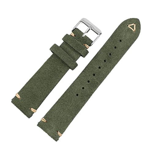 Armband Ersatzarmband Wildleder 18-22mm Uhrenarmband Handgefertigtes Stitching Armband, Grün Gold, 22mm. von Sjzwt