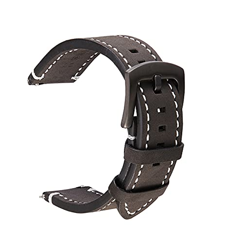 Armband Uhr Zubehör Uhrenarmband 18-24mm Weinlese-Kuh-Leder-Uhr-Band-Blau Grün Braun Schwarz, Schwarz, 22mm von Sjzwt