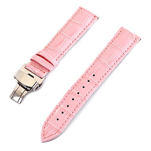 Damen Herren Uhrenarmband echtes Leder Armband Krokodil-Muster-Bügel-Uhrenarmband 12-24mm, Rosa, 15mm von Sjzwt