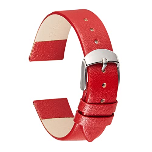 Damenarmband 14-22mm Armband Weiches ultradünnes Kalbsleder Uhrenarmbänder, rot, 18mm von Sjzwt