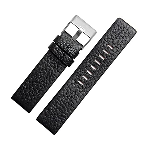 Echtes Kalb ausblenden Leder Uhrenarmbänder Uhrenarmband-Armbanduhr-Bands 22mm-30mm, Schwarz-Silber-Schnalle, 24mm von Sjzwt