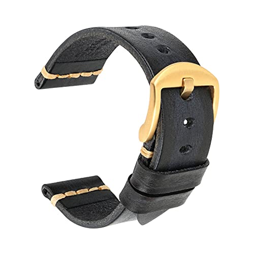 Echtes Leder-Armband-Uhrenarmband 18-24mm Uhrenarmband-Handgelenk-Armbänder, Ash Black-Gold, 22mm von Sjzwt