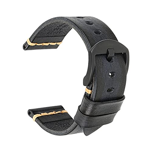 Echtes Leder-Armband-Uhrenarmband 18-24mm Uhrenarmband-Handgelenk-Armbänder, Ash Black-schwarz, 24mm von Sjzwt