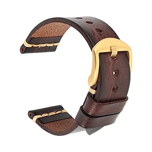 Echtes Leder-Armband-Uhrenarmband 18-24mm Uhrenarmband-Handgelenk-Armbänder, Dark Brown-Gold, 18mm von Sjzwt