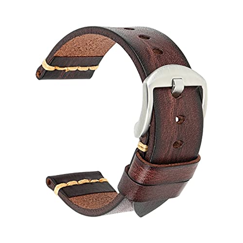 Echtes Leder-Armband-Uhrenarmband 18-24mm Uhrenarmband-Handgelenk-Armbänder, Dark Brown-Silber, 19mm von Sjzwt