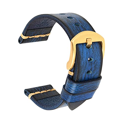 Echtes Leder-Armband-Uhrenarmband 18-24mm Uhrenarmband-Handgelenk-Armbänder, Deep Blue-Gold, 22mm von Sjzwt