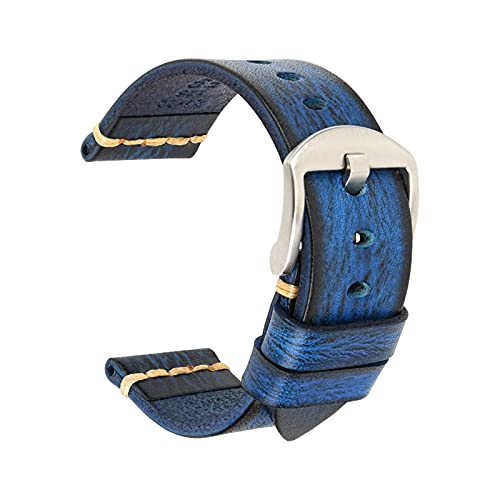 Echtes Leder-Armband-Uhrenarmband 18-24mm Uhrenarmband-Handgelenk-Armbänder, Deep Blue-Silber, 26mm von Sjzwt