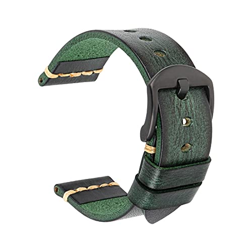 Echtes Leder-Armband-Uhrenarmband 18-24mm Uhrenarmband-Handgelenk-Armbänder, Feld grün-schwarz, 20mm von Sjzwt