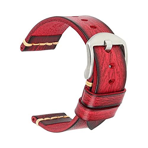 Echtes Leder-Armband-Uhrenarmband 18-24mm Uhrenarmband-Handgelenk-Armbänder, Glamour Red-Silber, 18mm von Sjzwt