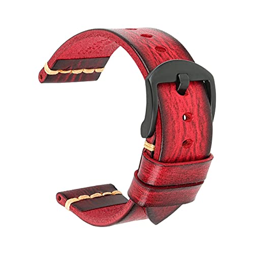 Echtes Leder-Armband-Uhrenarmband 18-24mm Uhrenarmband-Handgelenk-Armbänder, Glamour Rot-schwarz, 22mm von Sjzwt