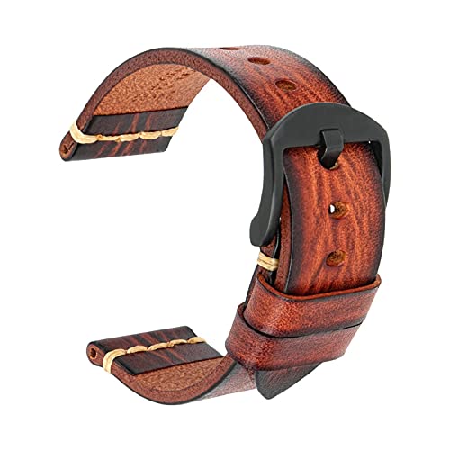 Echtes Leder-Armband-Uhrenarmband 18-24mm Uhrenarmband-Handgelenk-Armbänder, Natürliche Brown-schwarz, 18mm von Sjzwt