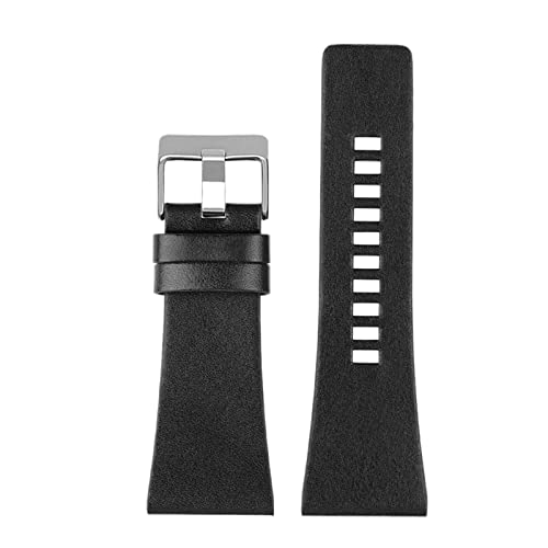 Ersatz-Armband für Uhrenarmband, 22–32 mm, echtes Leder, Edelstahl-Schnalle, schwarz/silberfarben, 28mm, von Sjzwt