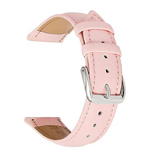 Sjzwt Frauen Männer Uhrenarmbänder Süßigkeit-Farben-Leinwandbindung Echtlederarmband 12-24mm-Uhrenarmband, Rosa, 14mm von Sjzwt