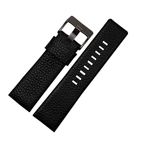 Lederband Armband 22 24 26 27 28 30mm Uhrenarmband-Uhren Band-Schwarz-echtes Leder-Band, Schwarz BLACKR Schnalle, 22mm von Sjzwt