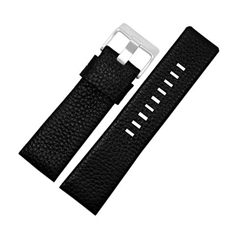 Lederband Armband 22 24 26 27 28 30mm Uhrenarmband-Uhren Band-Schwarz-echtes Leder-Band, Schwarz Silberschnalle, 26mm von Sjzwt